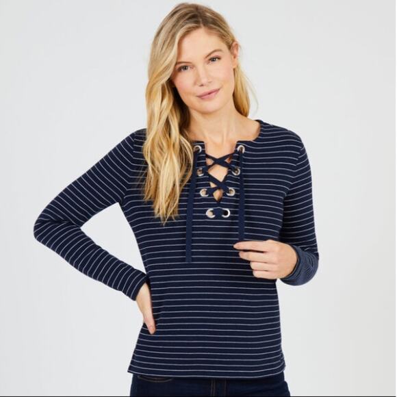 Nautica STRIPED LACE-UP PULLOVER - Picture 4 of 5